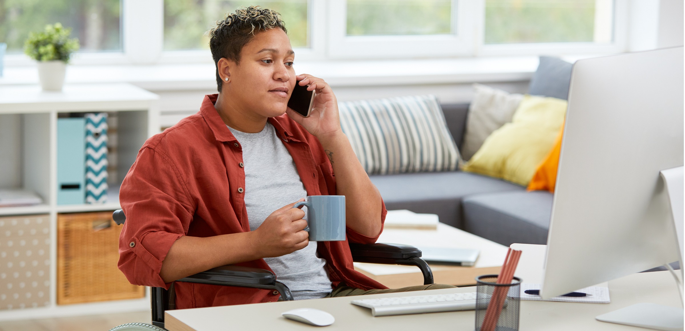 disabled woman working at home 